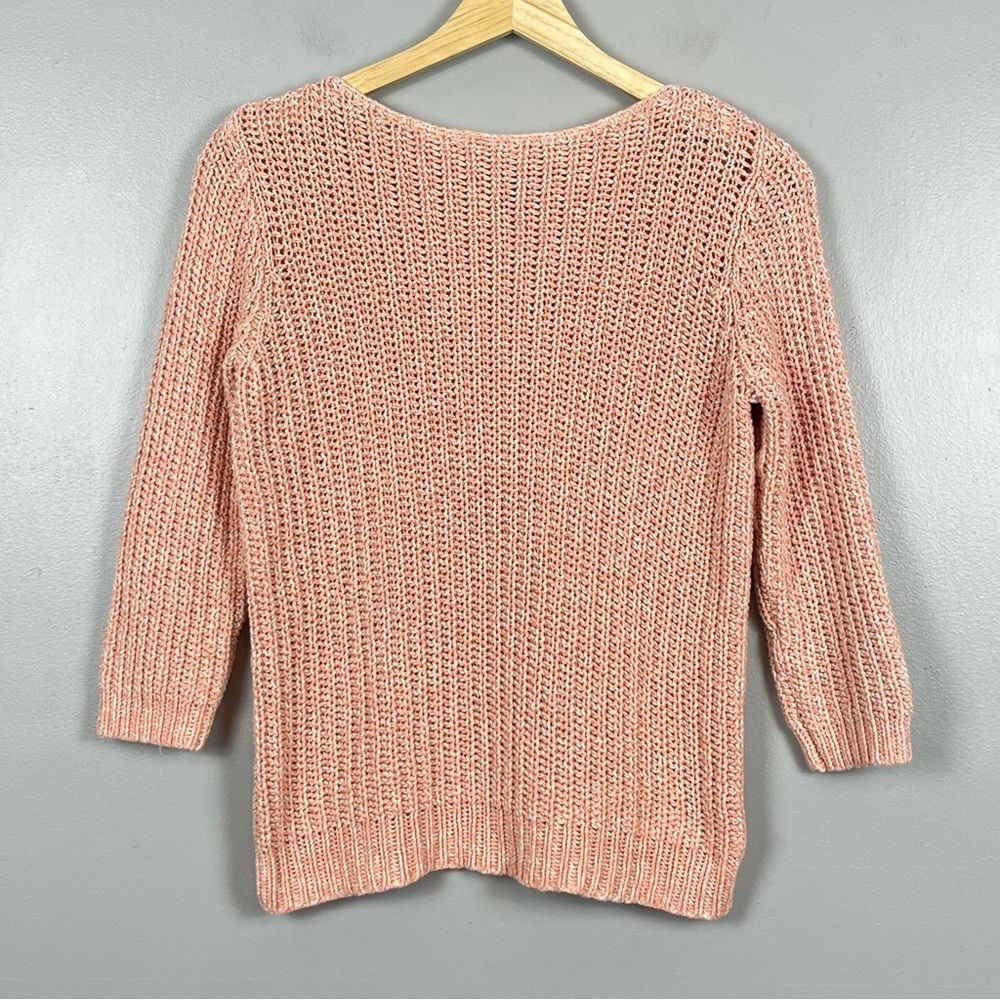 Lauren Ralph Lauren 100% cotton peach loose knit 3/4 sleeve sweater, medium.